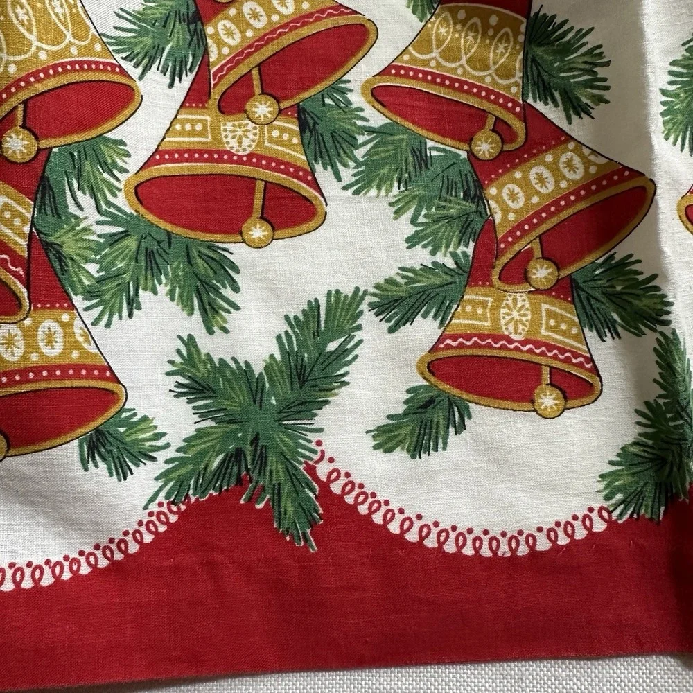 Vtg MCM Christmas Half Apron 1950s Holly Berry Festive Bells 21.5